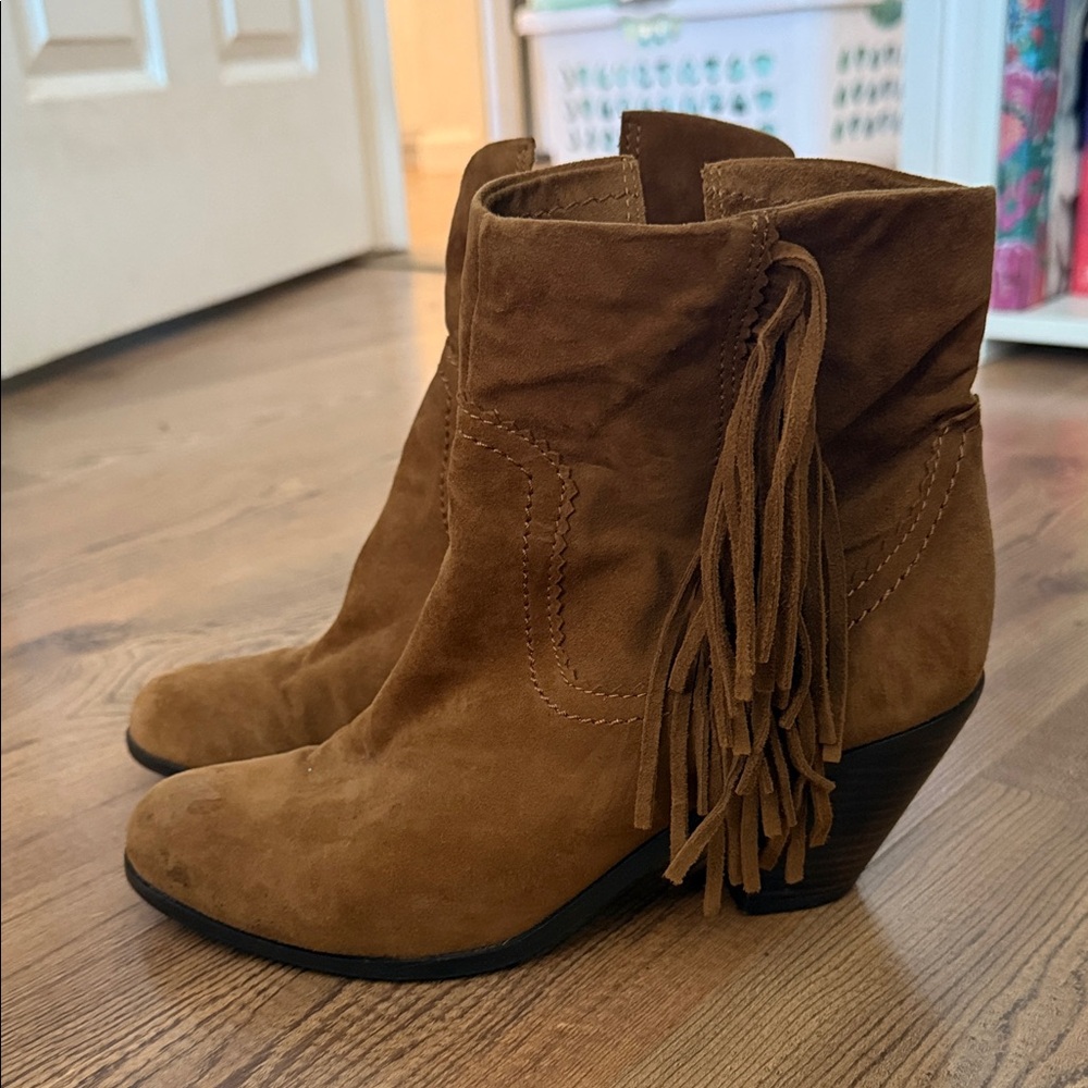 Brown Suede Fringe Ankle Boots